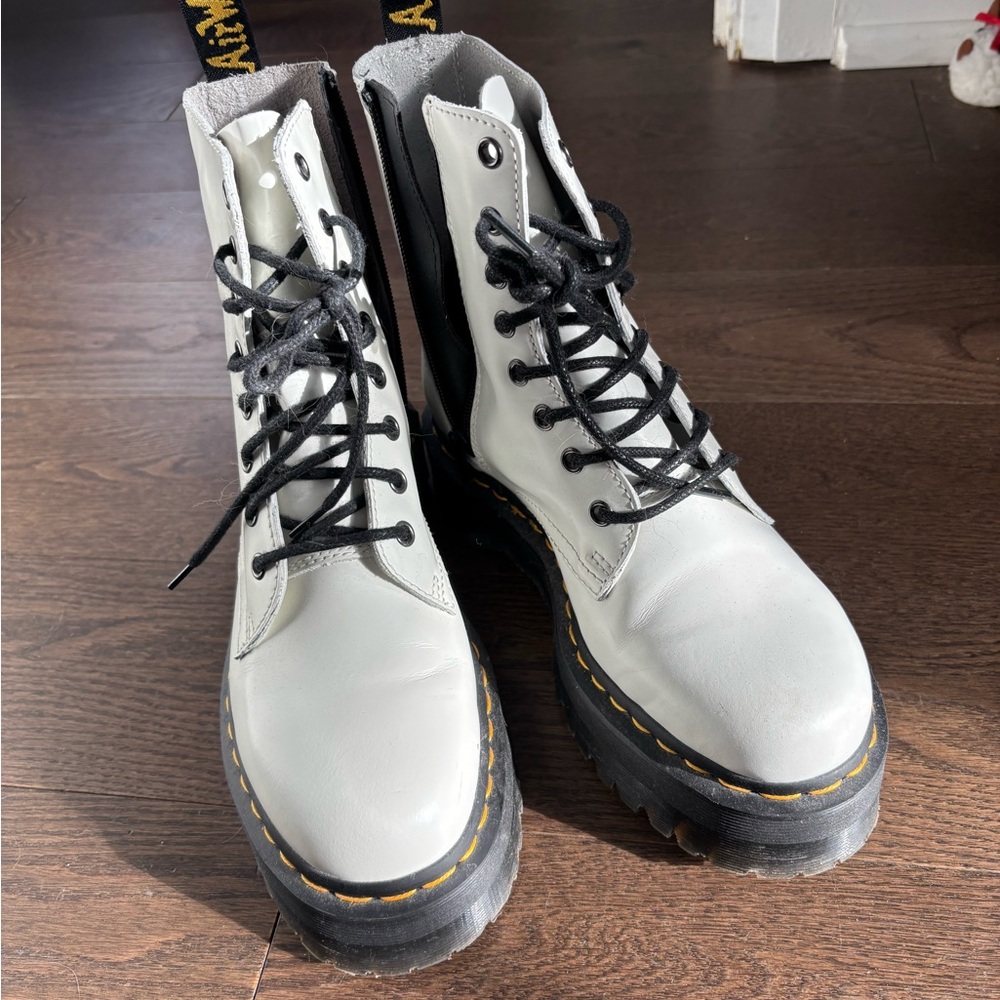 Dr. Martens White Combat Boots with Black Laces